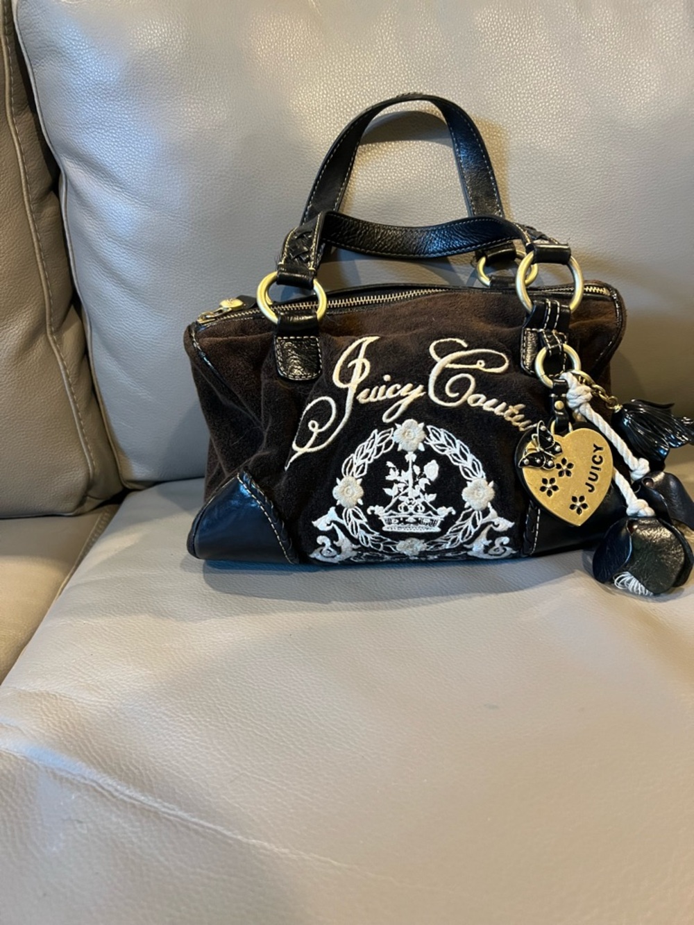 Vintage Juicy Couture brown Embroidered Satchel Bag